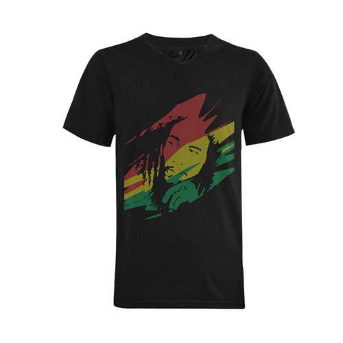Bob Marley flag Men's V-Neck T-shirt  Big Size(USA Size) (Model T10)
