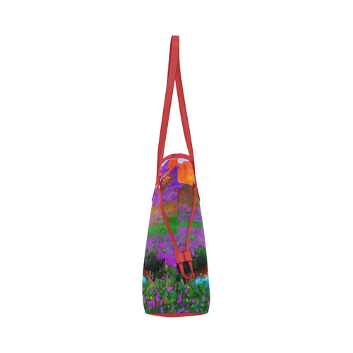 Sunset Landscape Purple Floral Red Mountains Clover Canvas Tote Bag (Model 1661)