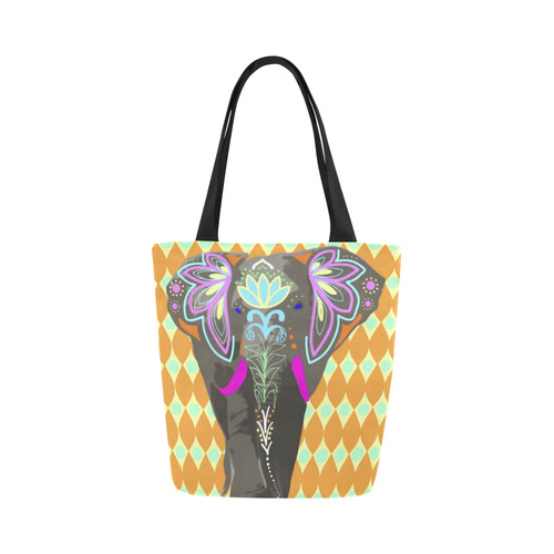 Painted Indian Elephant Geometric Background Canvas Tote Bag (Model 1657)