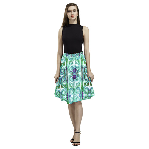 Multicolored Green Melete Pleated Midi Skirt (Model D15)