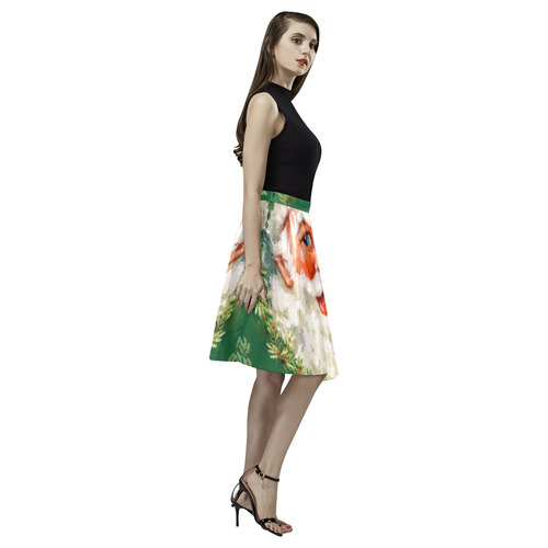 Jolly Ole Santa Pixel Melete Pleated Midi Skirt (Model D15)