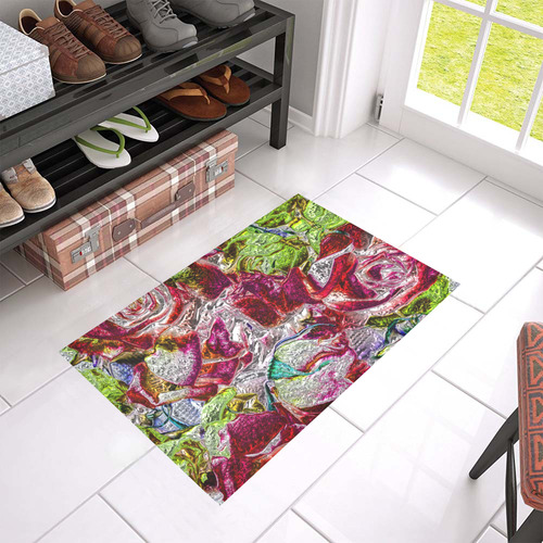 Floral glossy  Chrome 01C by FeelGood Azalea Doormat 24" x 16" (Sponge Material)