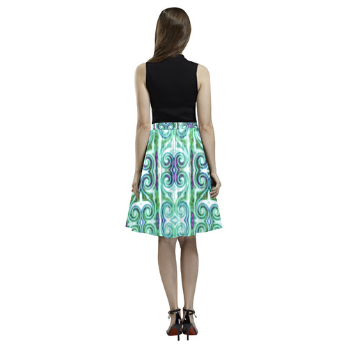 Multicolored Green Melete Pleated Midi Skirt (Model D15)