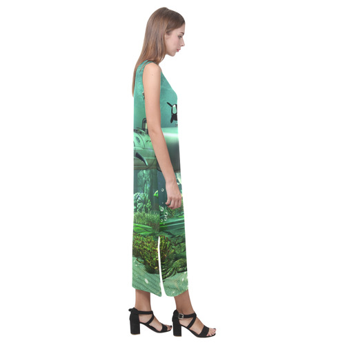 Awesome submarine with orca Phaedra Sleeveless Open Fork Long Dress (Model D08)