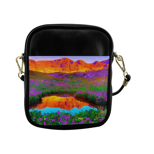 Sunset Landscape Purple Floral Red Mountains Sling Bag (Model 1627)