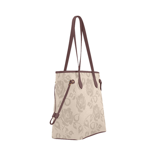 Brown Roses, Rose Flowers, Lace Effect, Floral Pattern Clover Canvas Tote Bag (Model 1661)