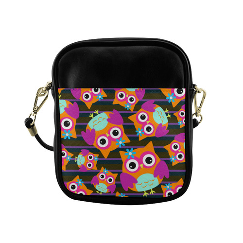 Cute Owl Pattern Pink Orange Aqua Sling Bag (Model 1627)