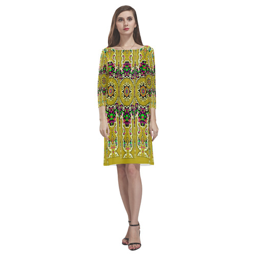 Rainbow and stars coming down in calm  peace Rhea Loose Round Neck Dress(Model D22)