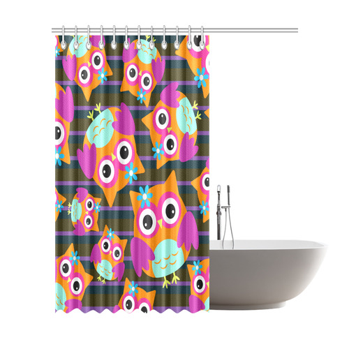 Cute Owl Pattern Pink Orange Aqua Shower Curtain 72"x84"