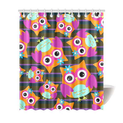 Cute Owl Pattern Pink Orange Aqua Shower Curtain 72"x84"
