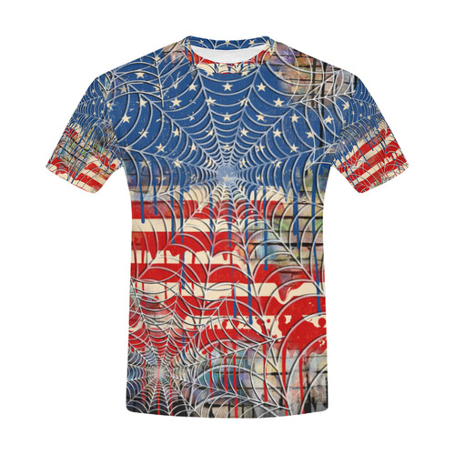 Cobweb Dripping Brick Wall USA Flag All Over Print T-Shirt for Men (USA Size) (Model T40)