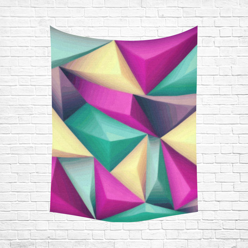 Pink Aqua Yellow Abstract Geometric Cotton Linen Wall Tapestry 60"x 80"