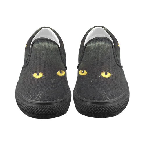 Black Cat Slip-on Canvas Shoes for Kid (Model 019)