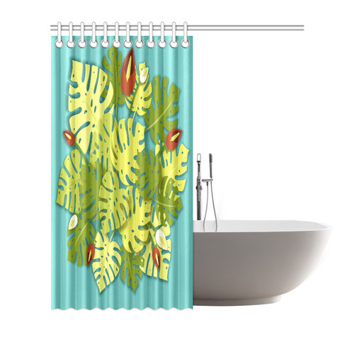 Tropical Floral Monstera Leaves Shower Curtain 72"x72"