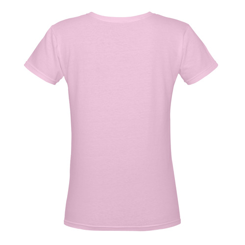 Turq and Pink Feather Skull Women's Deep V-neck T-shirt (Model T19)