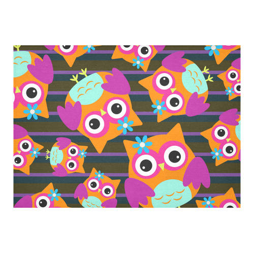 Cute Owl Pattern Pink Orange Aqua Cotton Linen Tablecloth 60"x 84"