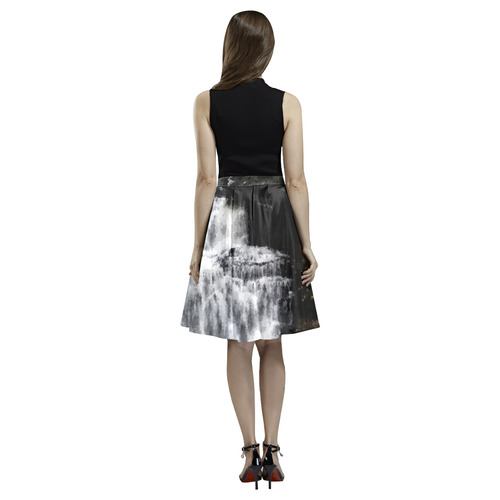 Dark Rock Pixel Waterfall Melete Pleated Midi Skirt (Model D15)