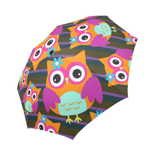 Cute Owl Pattern Pink Orange Aqua Auto-Foldable Umbrella (Model U04)