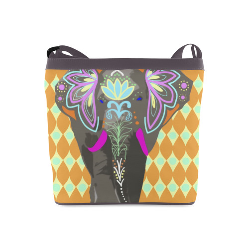 Painted Indian Elephant Geometric Background Crossbody Bags (Model 1613)