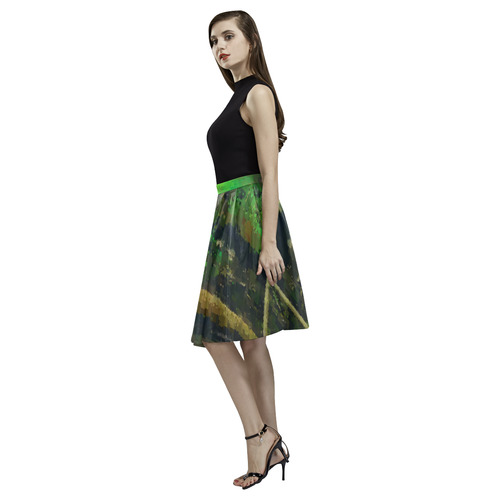 Peaceful Pixel Waterfall Melete Pleated Midi Skirt (Model D15)