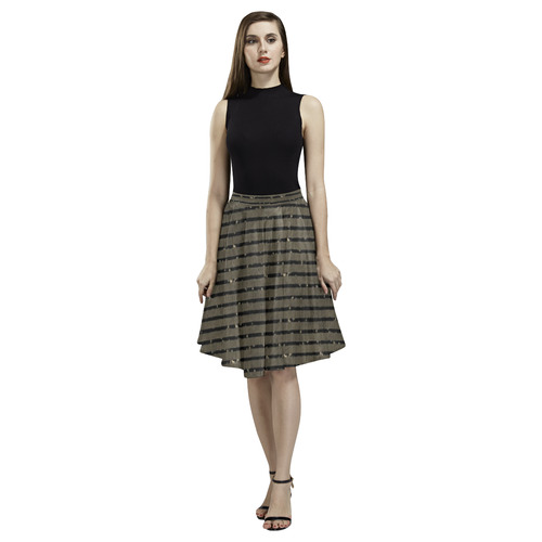 Brown Stripe Melete Pleated Midi Skirt (Model D15)