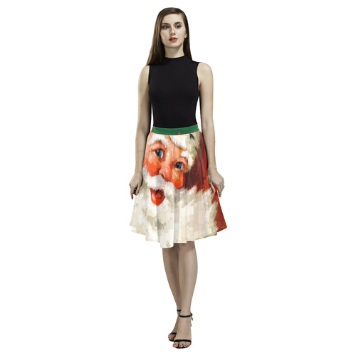 Jolly Ole Santa Pixel Melete Pleated Midi Skirt (Model D15)