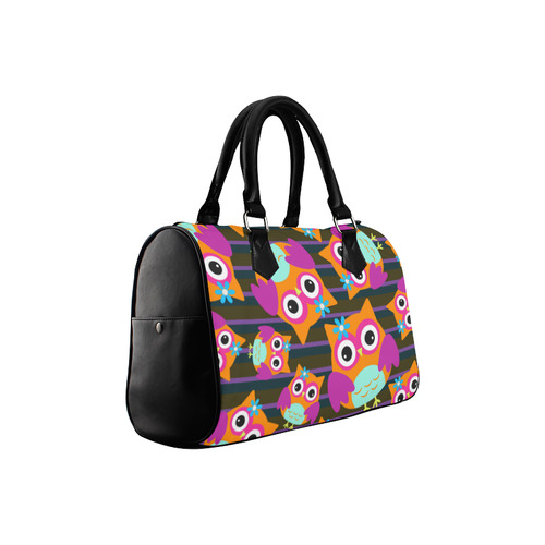 Cute Owl Pattern Pink Orange Aqua Boston Handbag (Model 1621)