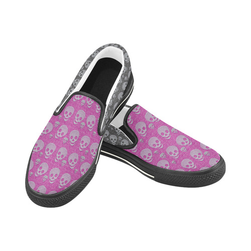 SKULLS PINK AND BLACK Slip-on Canvas Shoes for Kid (Model 019)