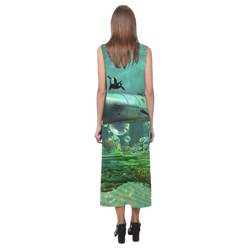 Awesome submarine with orca Phaedra Sleeveless Open Fork Long Dress (Model D08)