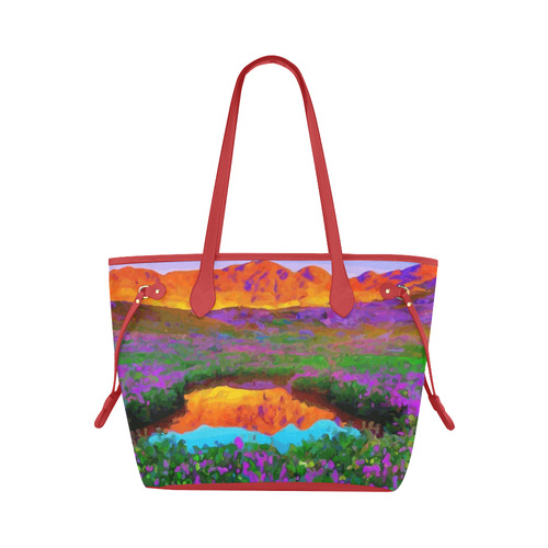 Sunset Landscape Purple Floral Red Mountains Clover Canvas Tote Bag (Model 1661)