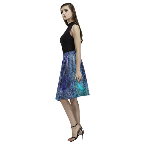 Cool Jewel Tones Abstract Melete Pleated Midi Skirt (Model D15)