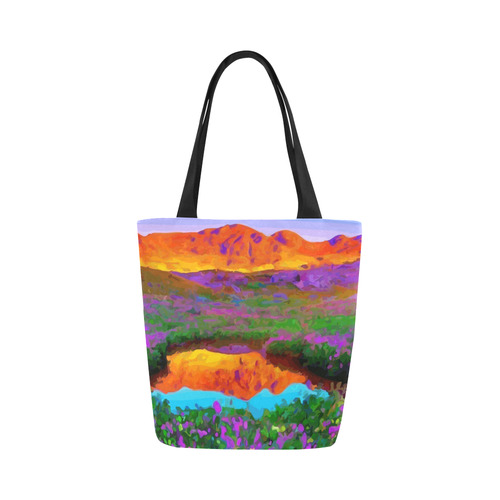 Sunset Landscape Purple Floral Red Mountains Canvas Tote Bag (Model 1657)