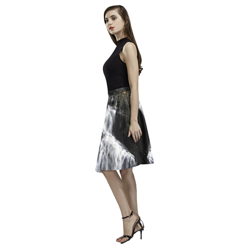 Dark Rock Pixel Waterfall Melete Pleated Midi Skirt (Model D15)