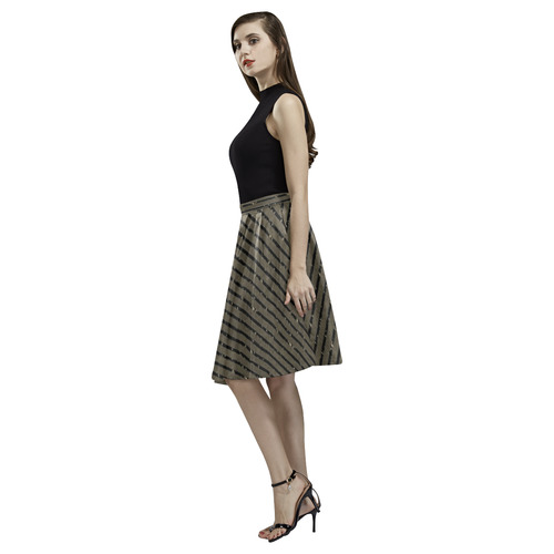 Brown Stripe Melete Pleated Midi Skirt (Model D15)
