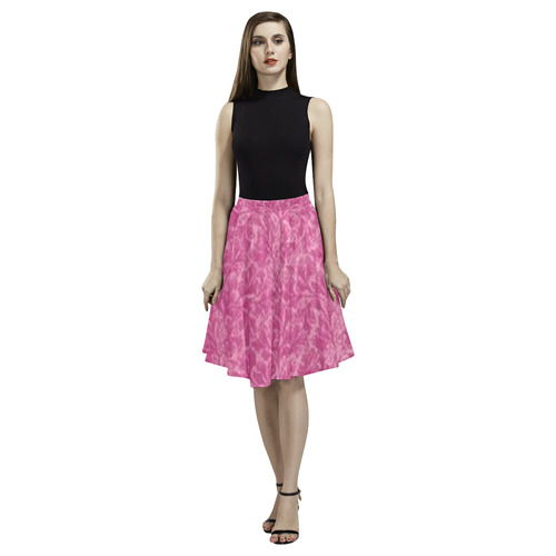 Vintage Leaf Fuchsia Pink Melete Pleated Midi Skirt (Model D15)