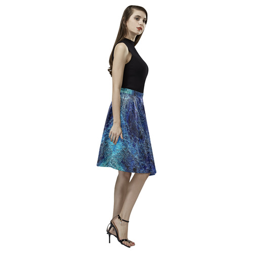 Cool Jewel Tones Abstract Melete Pleated Midi Skirt (Model D15)