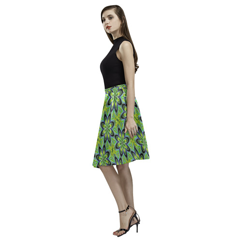 Green Geometric Melete Pleated Midi Skirt (Model D15)