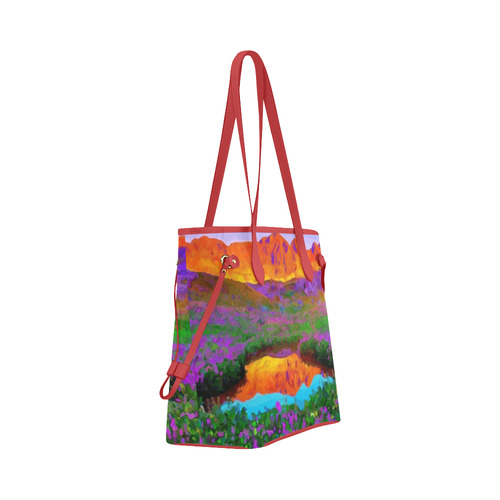 Sunset Landscape Purple Floral Red Mountains Clover Canvas Tote Bag (Model 1661)