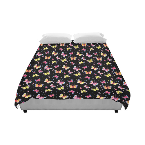 Watercolor Butterflies Black Edition Duvet Cover 86"x70" ( All-over-print)