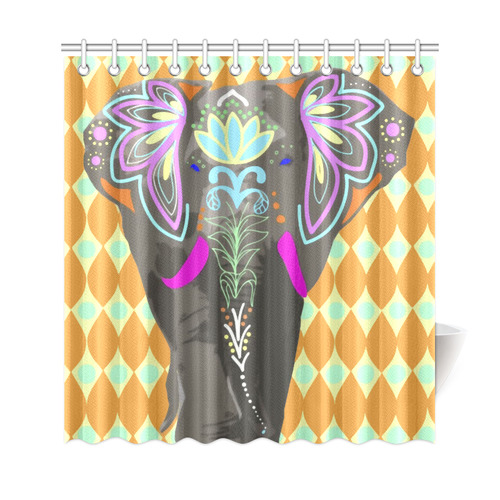 Painted Indian Elephant Geometric Background Shower Curtain 69"x72"