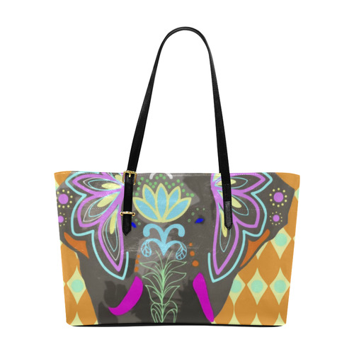 Painted Indian Elephant Geometric Background Euramerican Tote Bag/Large (Model 1656)