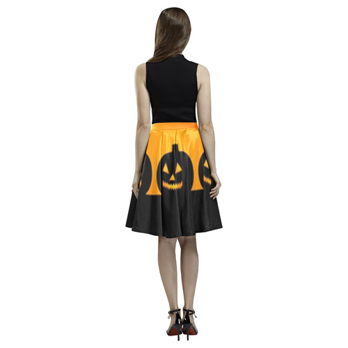 Halloween Jack-o-Lanterns Melete Pleated Midi Skirt (Model D15)