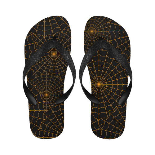 Halloween Spiderwebs - Orange Flip Flops for Men/Women (Model 040)