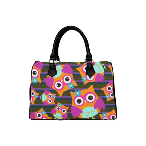 Cute Owl Pattern Pink Orange Aqua Boston Handbag (Model 1621)