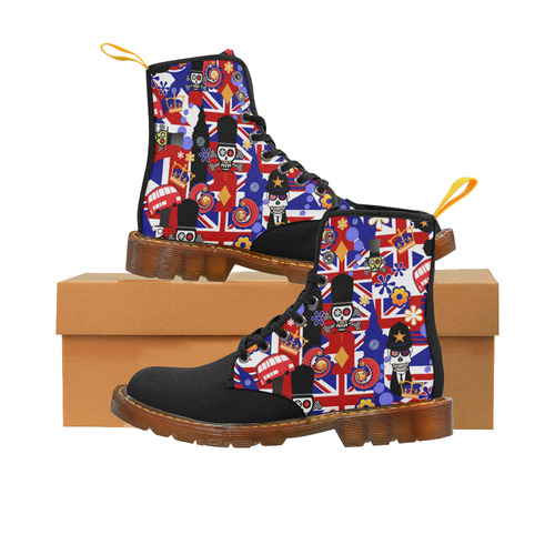 UK Flag Brit Sugar Skull Heart Print Boots Martin Boots For Women Model 1203H