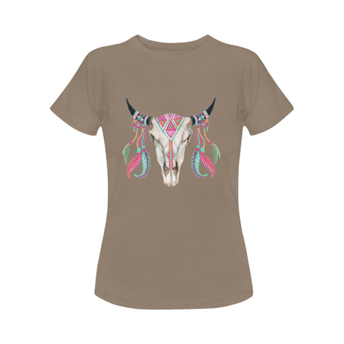 teal/pink feather skull Women's Classic T-Shirt (Model T17）