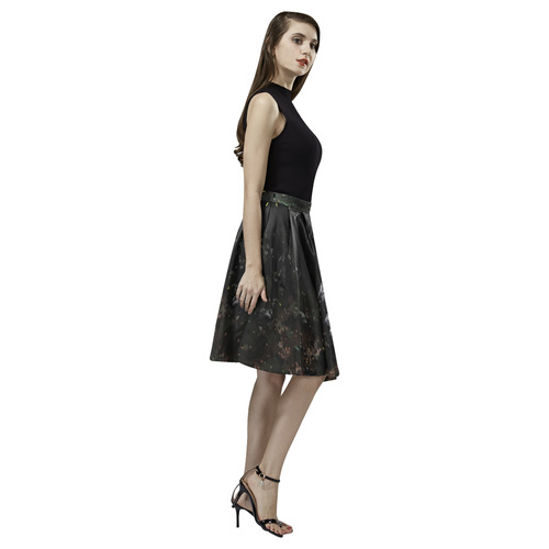 Dark Rock Pixel Waterfall Melete Pleated Midi Skirt (Model D15)