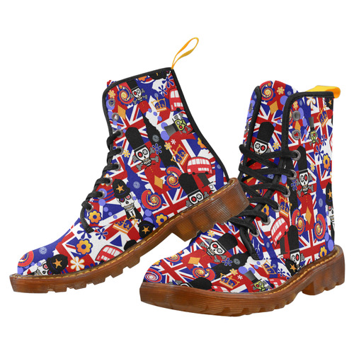 Men's Print Leather Boot UK Flag Brit Sugar Skull Martin Boots For Men Model 1203H