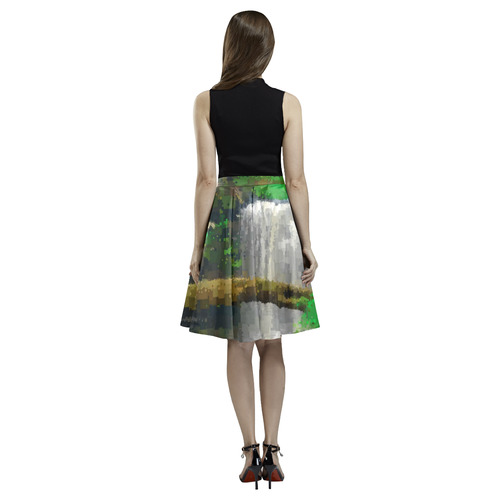 Peaceful Pixel Waterfall Melete Pleated Midi Skirt (Model D15)