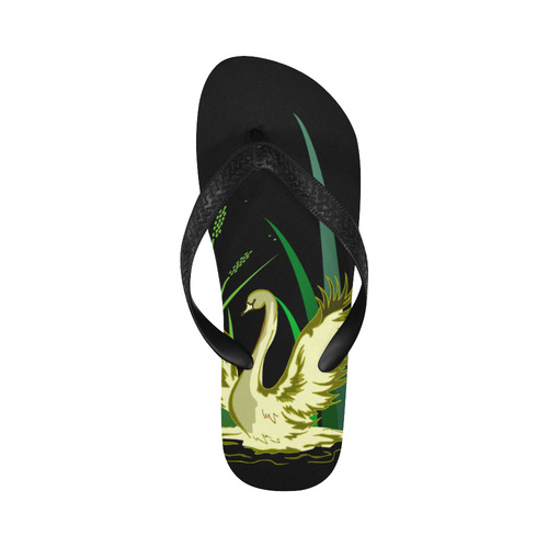 Lovely Swans  & Flower Lily in a Pond Flip Flops for Men/Women (Model 040)